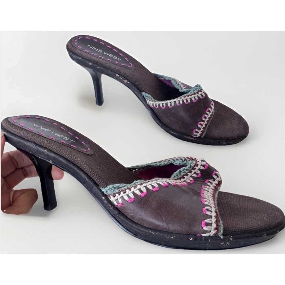 vintage 90s Y2K nine west mariela Stitch boho stiletto heeled sandals Shoes